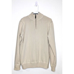 Eddie Bauer Sweater Mens Size Large Beige Cotton 1/4 Zip Knit Ribbed Pullover